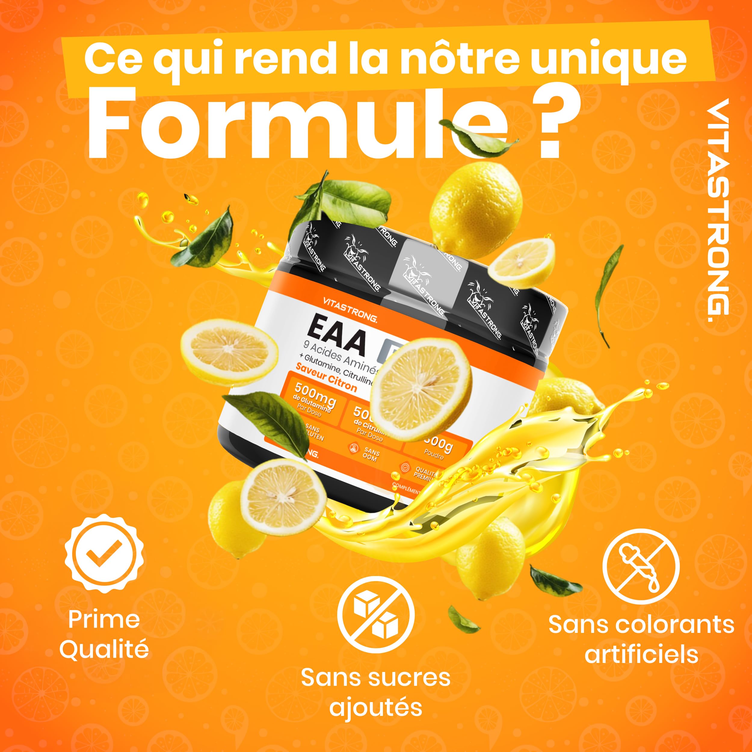 Vitastrong EAA PRO 9 Acides Aminés Poudre Citron 300g énergie
