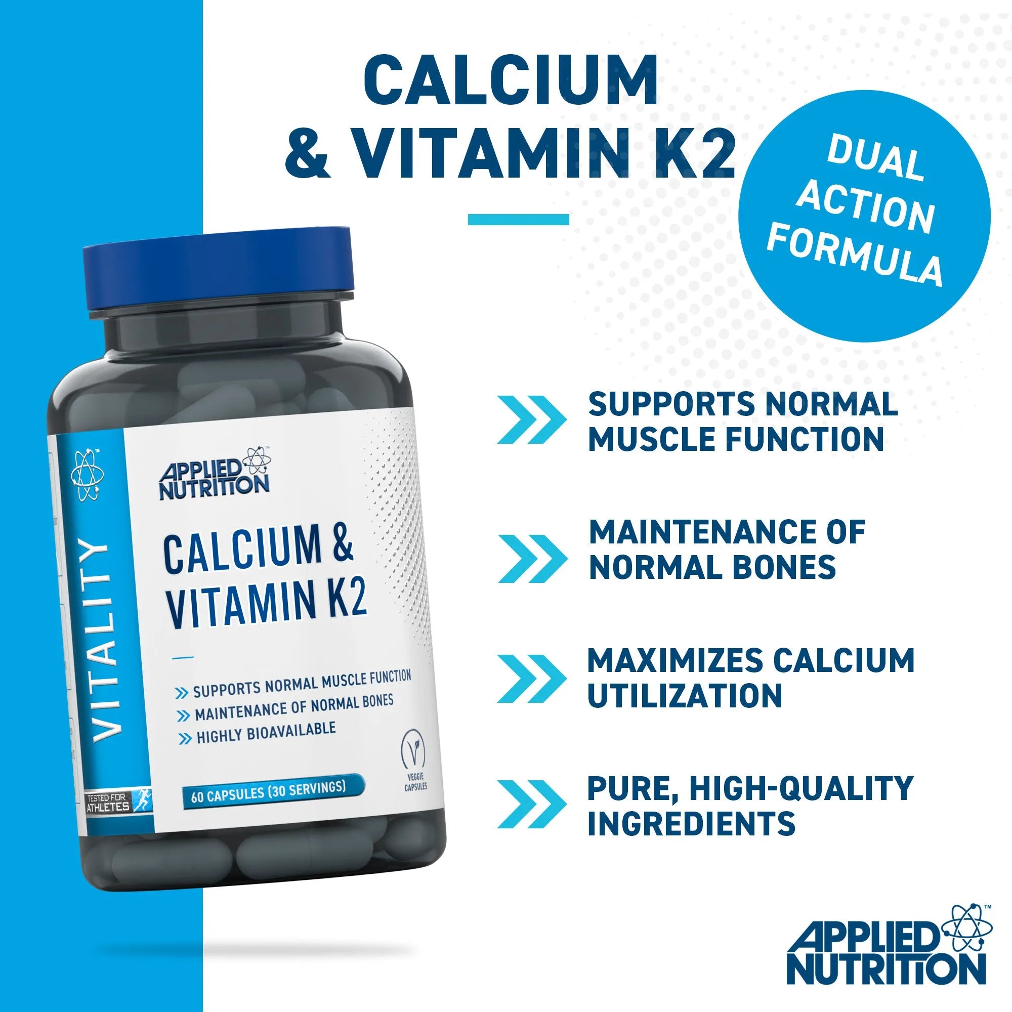 Applied Nutrition Vitality calcium vitamine K2 gélules 60