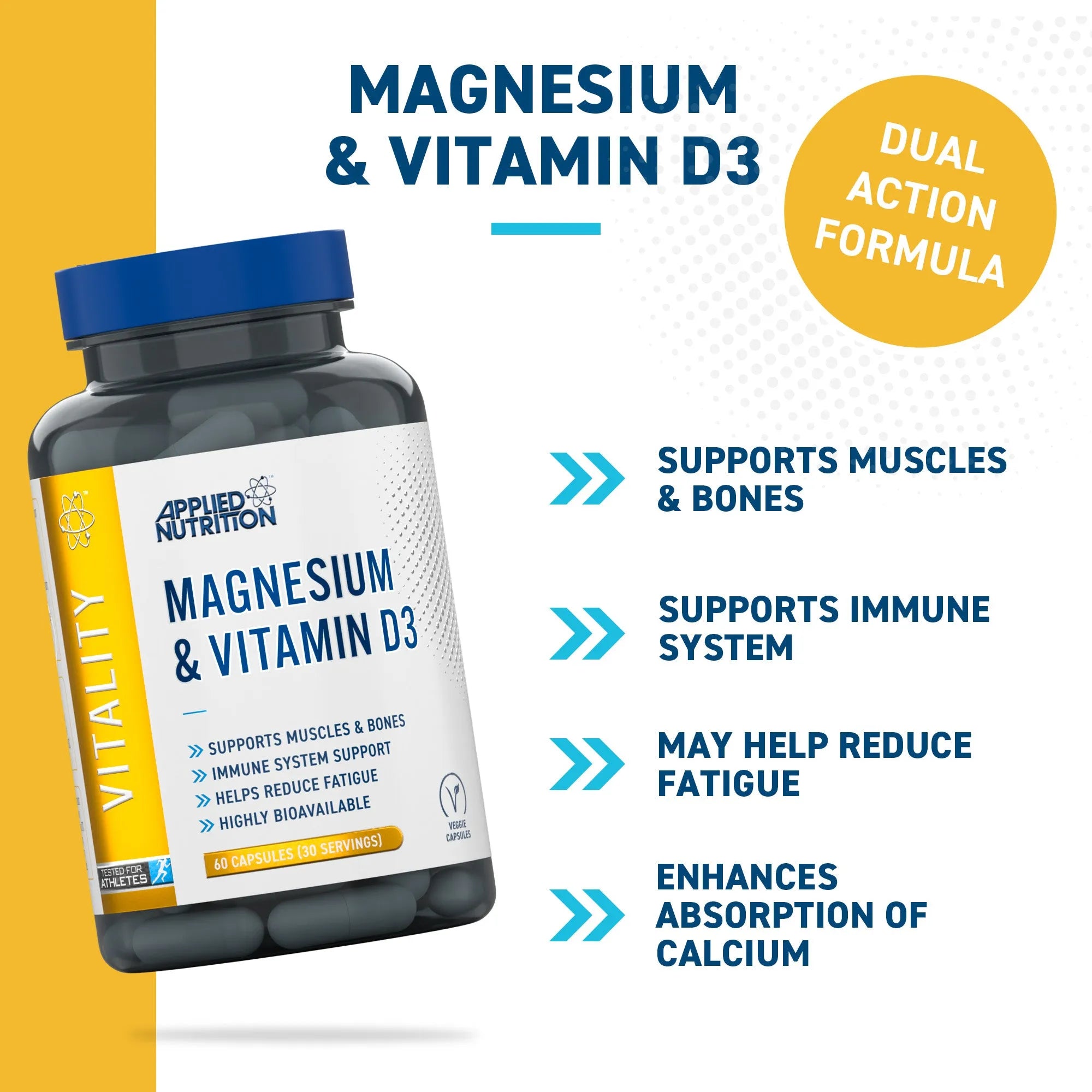 Applied Nutrition Magnésium Vitamine D3 60 gélules