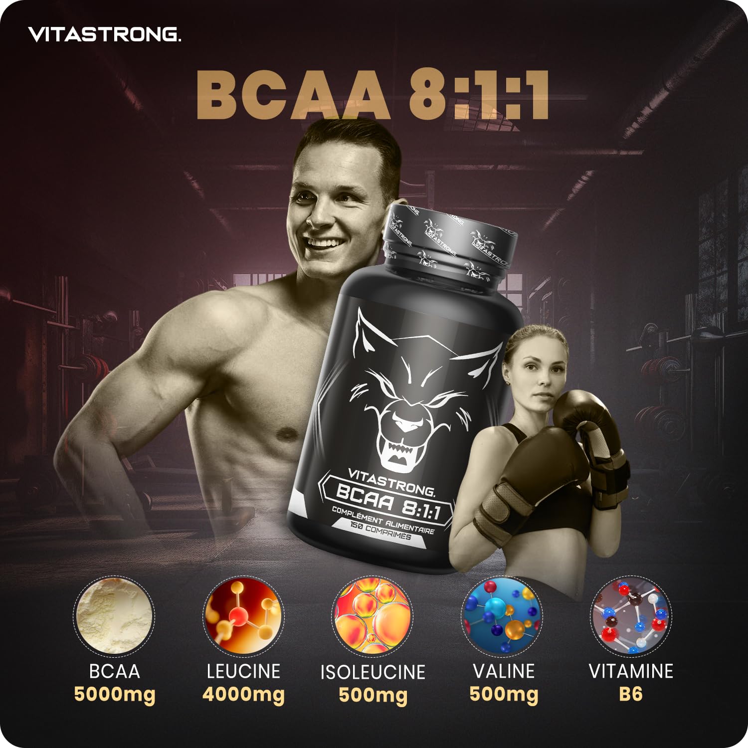 Vitastrong BCAA 8.1.1 5000mg Vitamine B6 150 Comprimés récupération