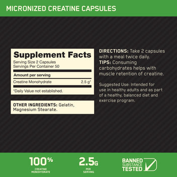 Optimum Nutrition Creatine Capsules créatine monohydrate gélules