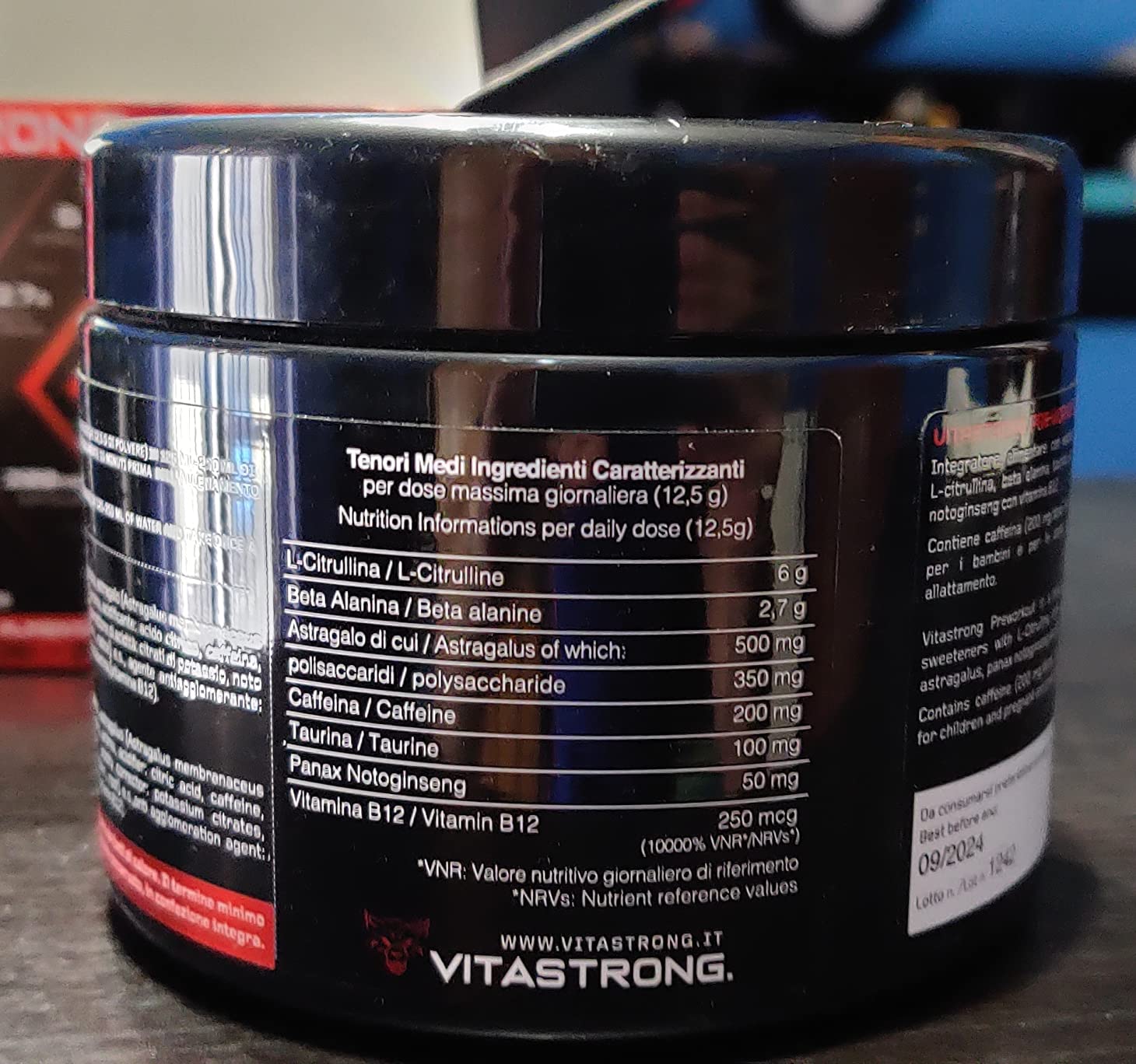 Vitastrong Pre-Workout booster orange caféine 300 g 24 doses