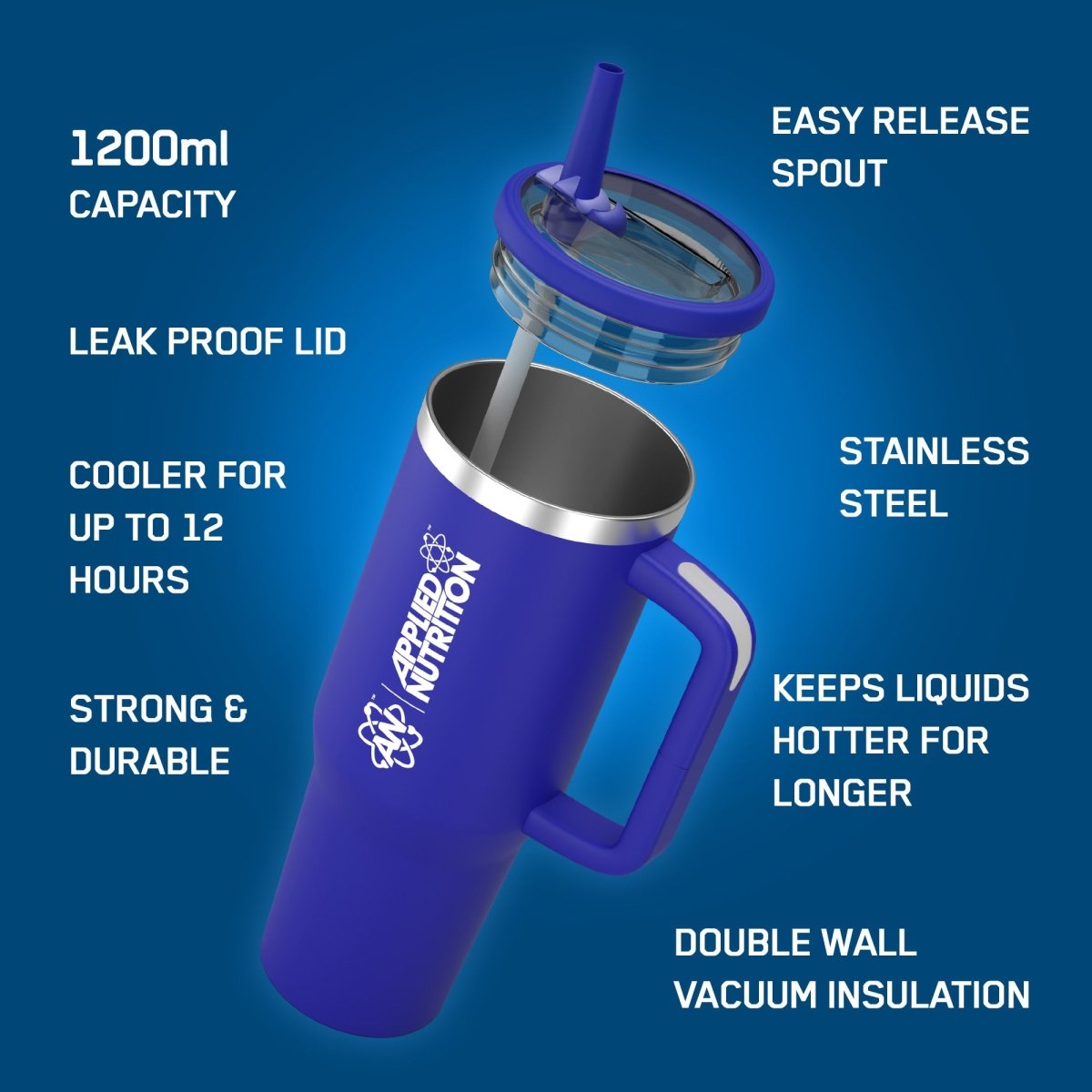 Applied Nutrition Cooler Tumbler Cup Gourde Isotherme Bleu 1,2L
