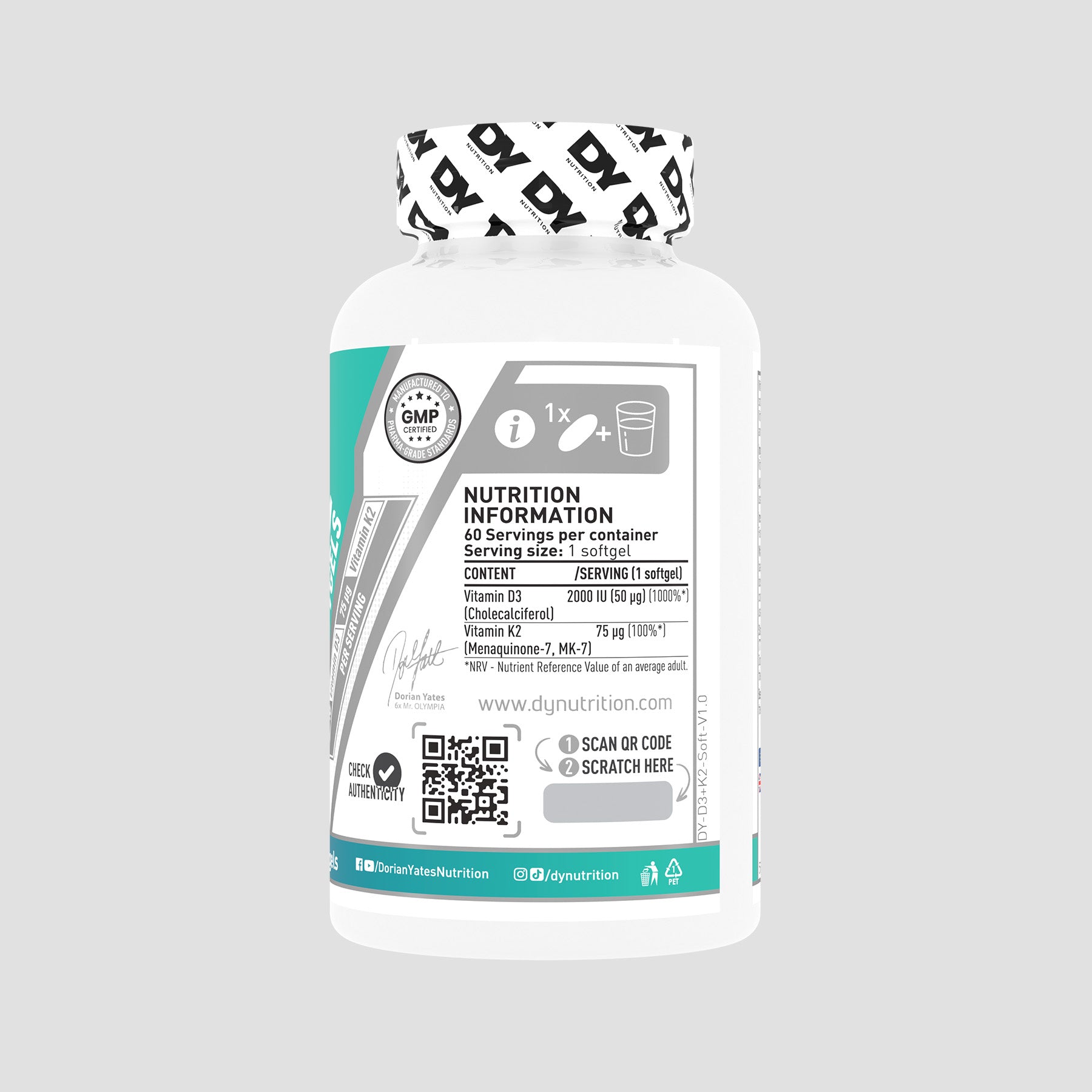 DY Nutrition D3 + K2 vitamines 60 gélules immunité