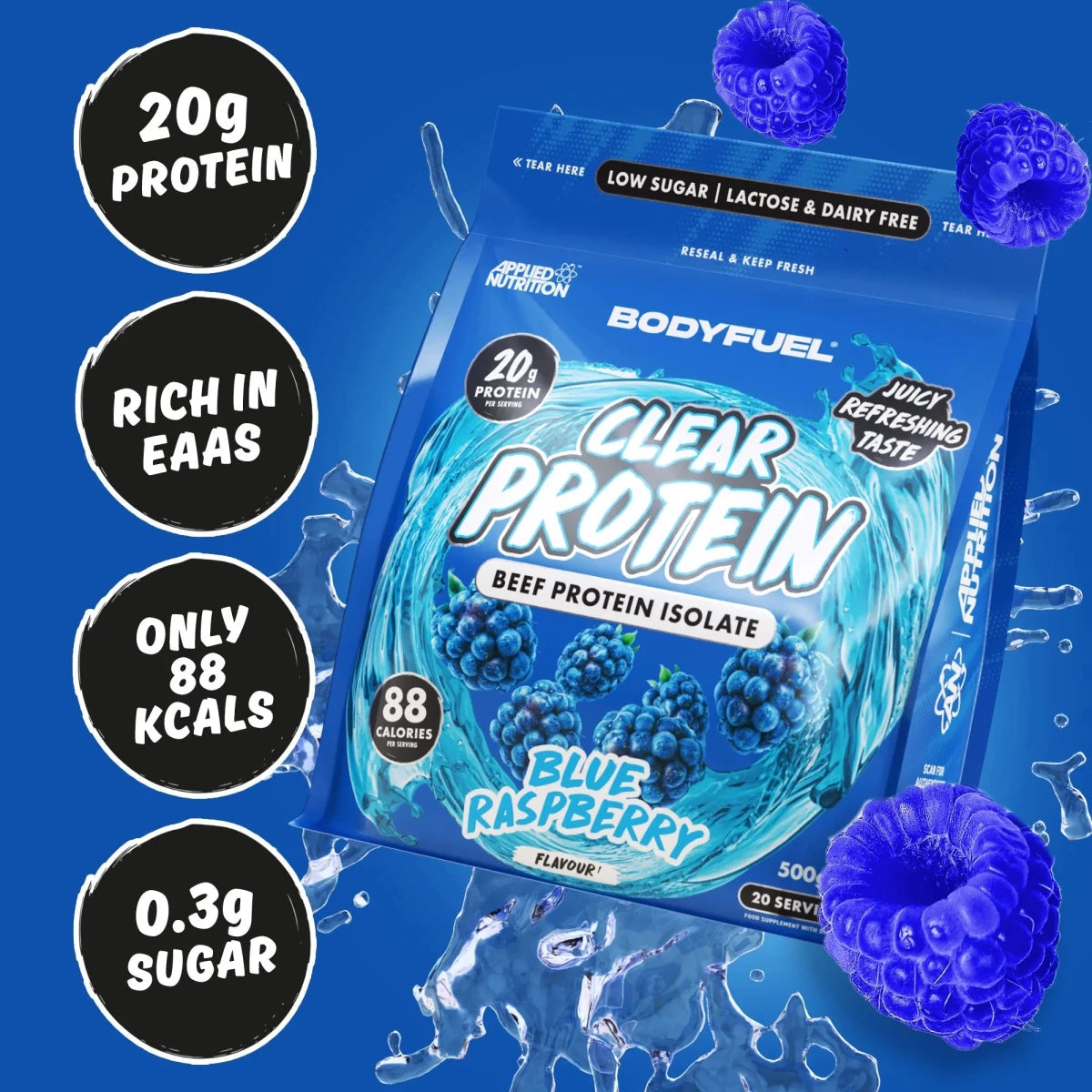 BodyFuel Clear Beef Protein Isolate poudre 500g framboise