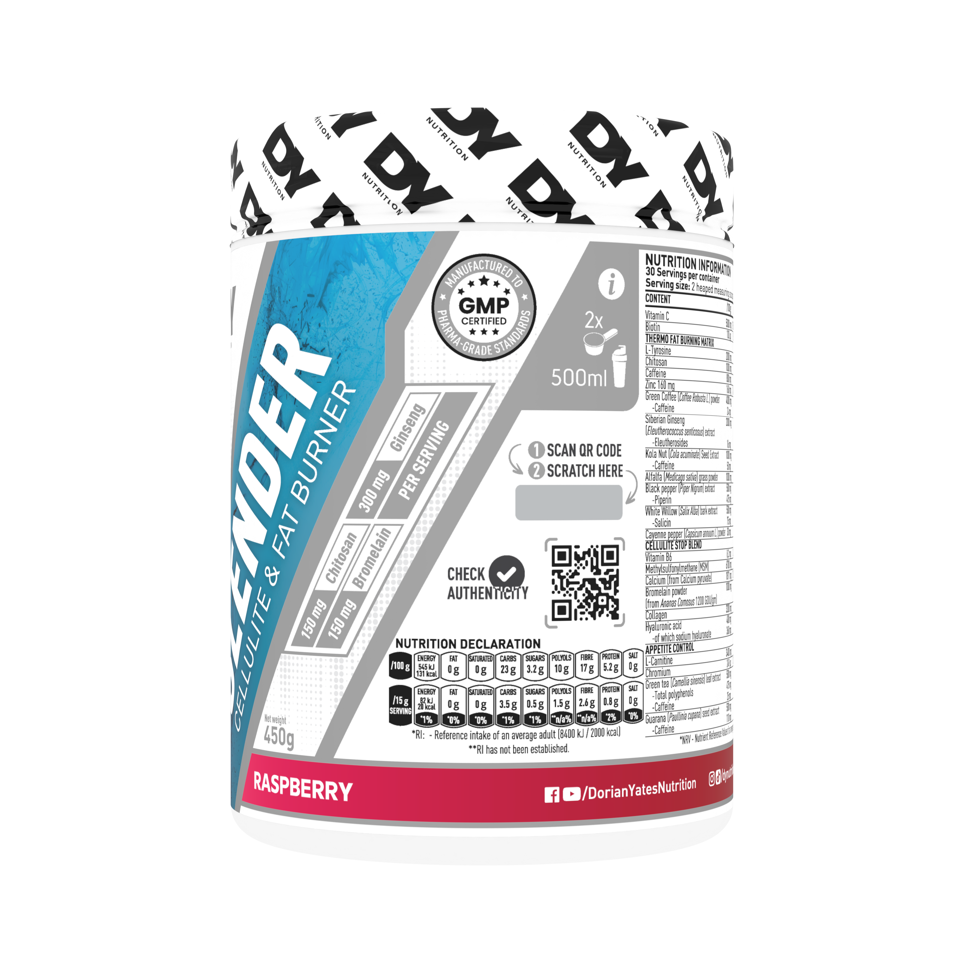 DY Nutrition Slender Brûle-Graisse 450g fraise 30 doses