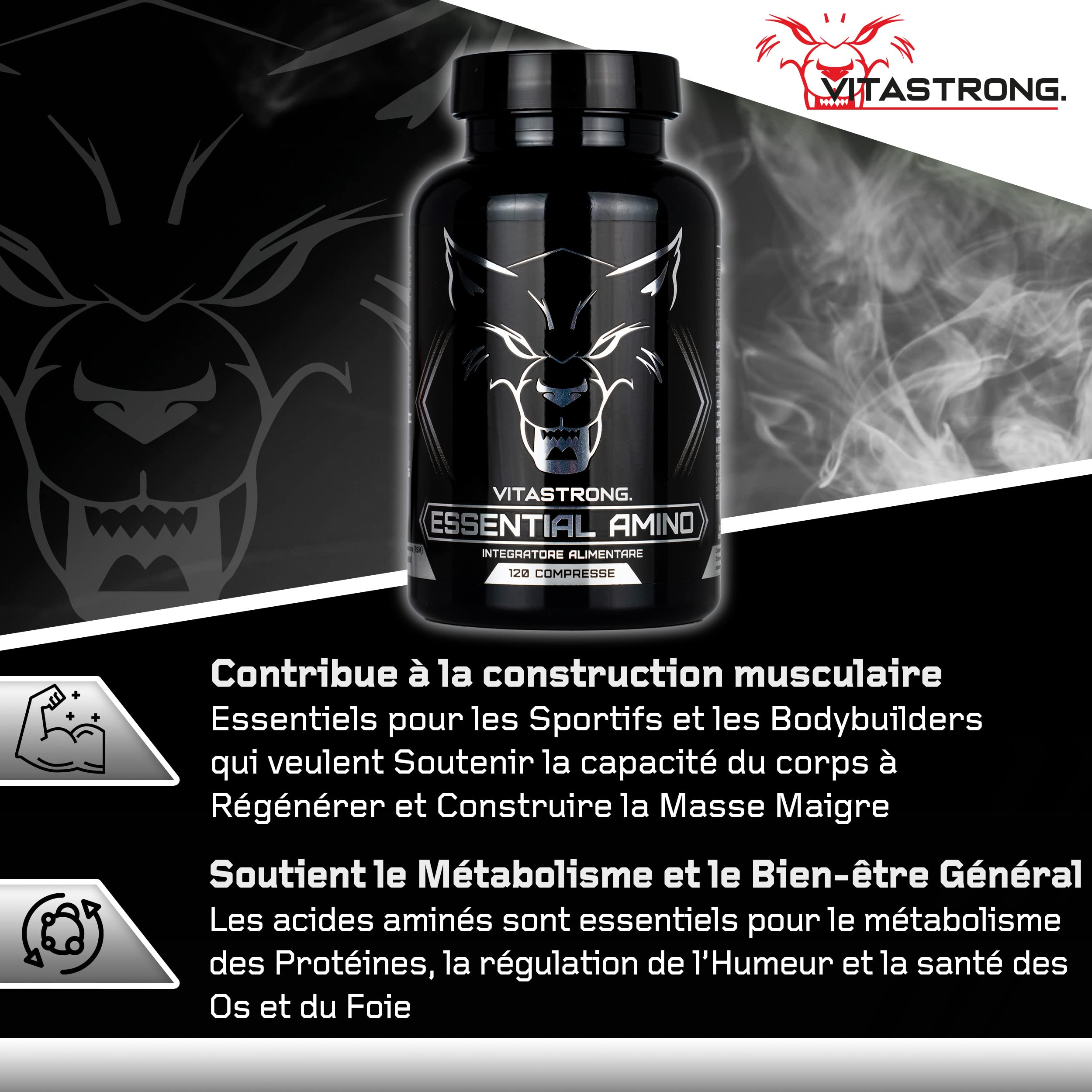 Vitastrong EAA Acides Aminés Essentiels Vegan 120 Comprimés endurance