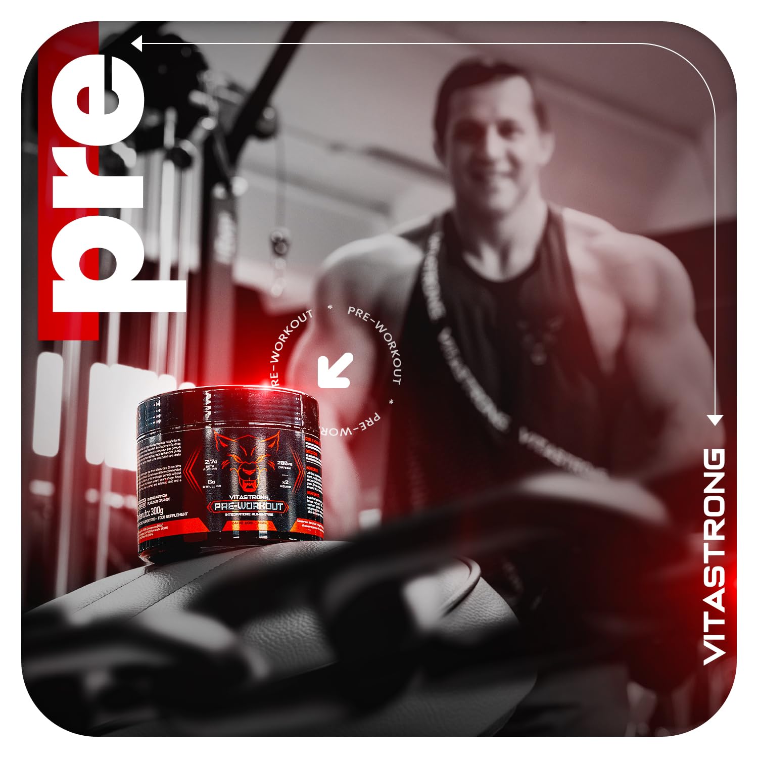 Vitastrong Pre-Workout booster orange caféine 300 g 24 doses