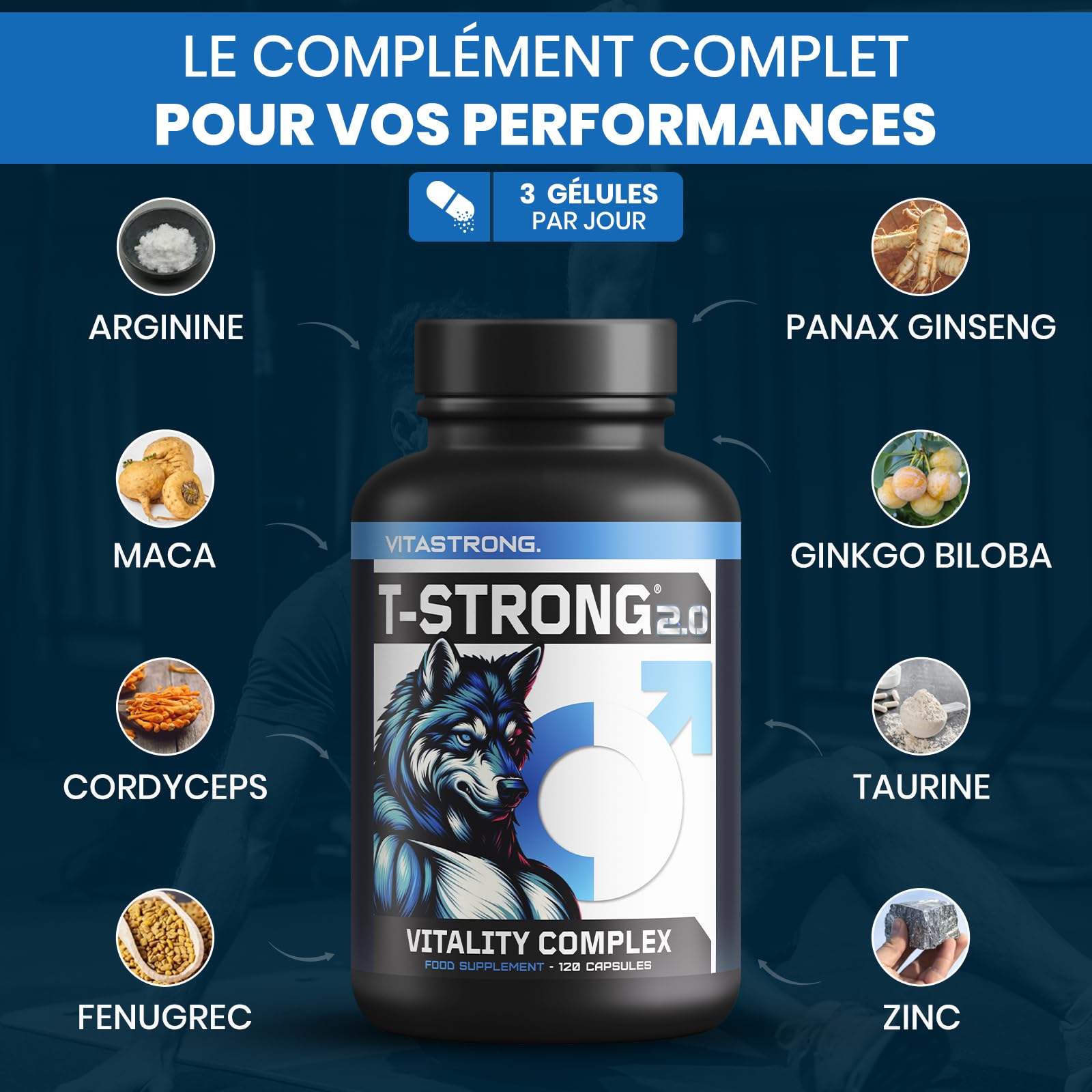 Vitastrong Vitalité Maca Complex 120 gélules arginine zinc