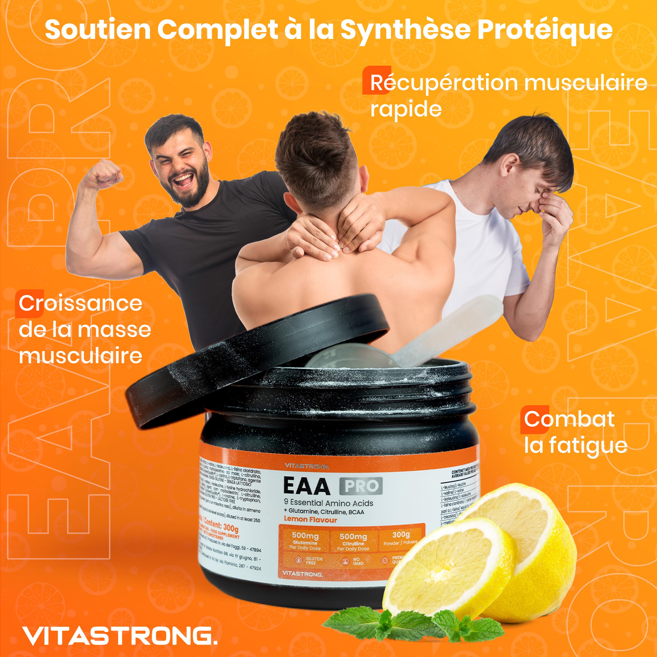 Vitastrong EAA PRO 9 Acides Aminés Poudre Citron 300g énergie