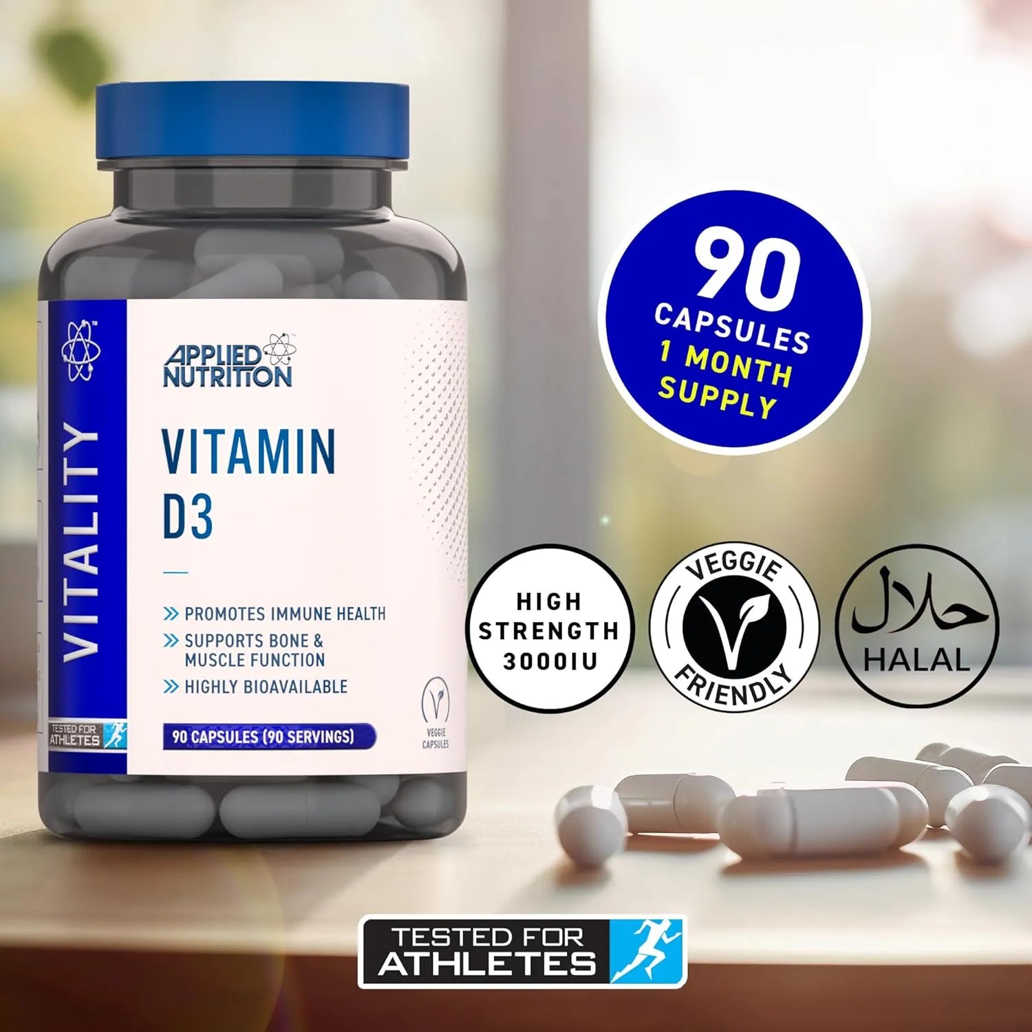 Applied Nutrition Vitality Vitamine D3 90 Gélules Vegan