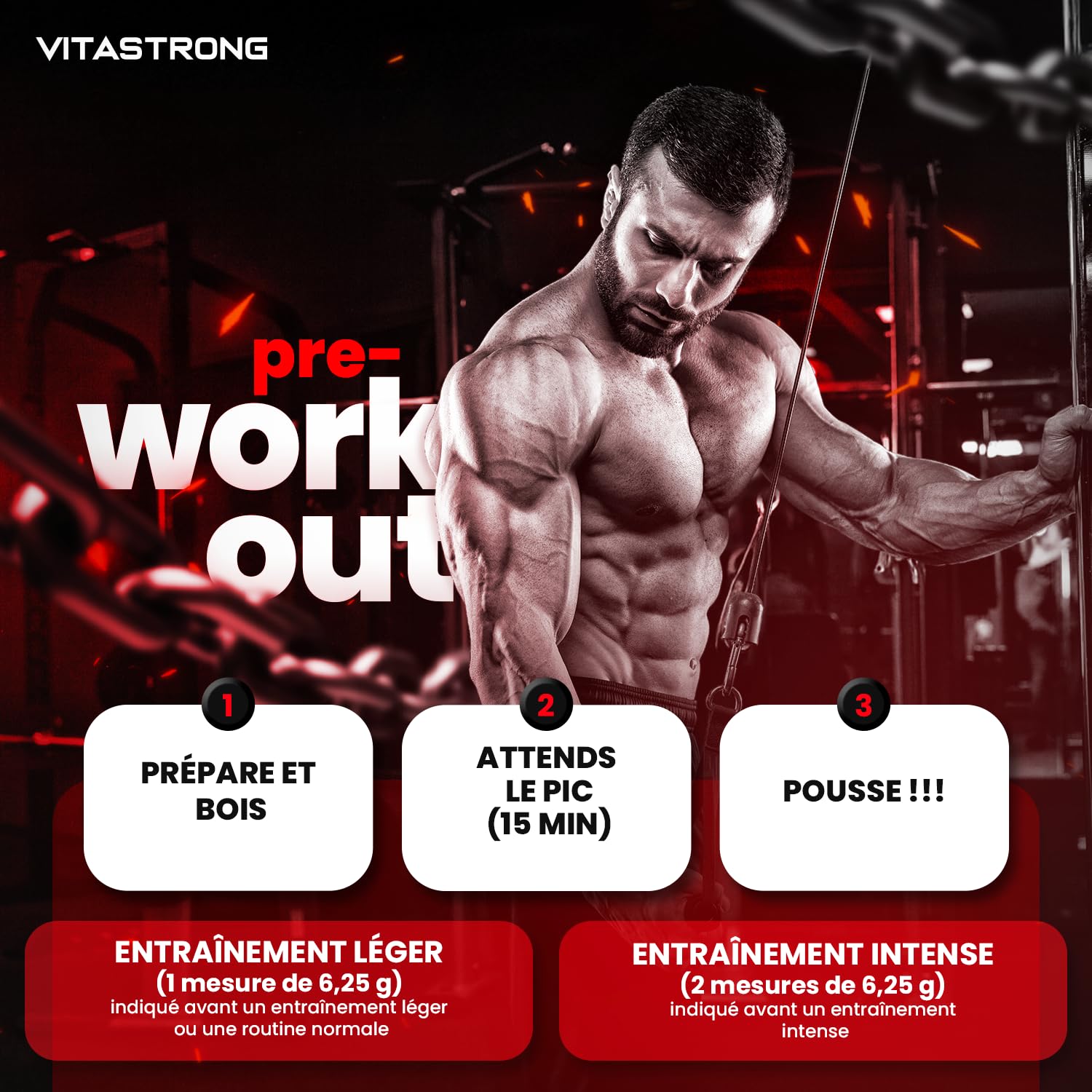 Vitastrong Pre-Workout booster orange caféine 300 g 24 doses