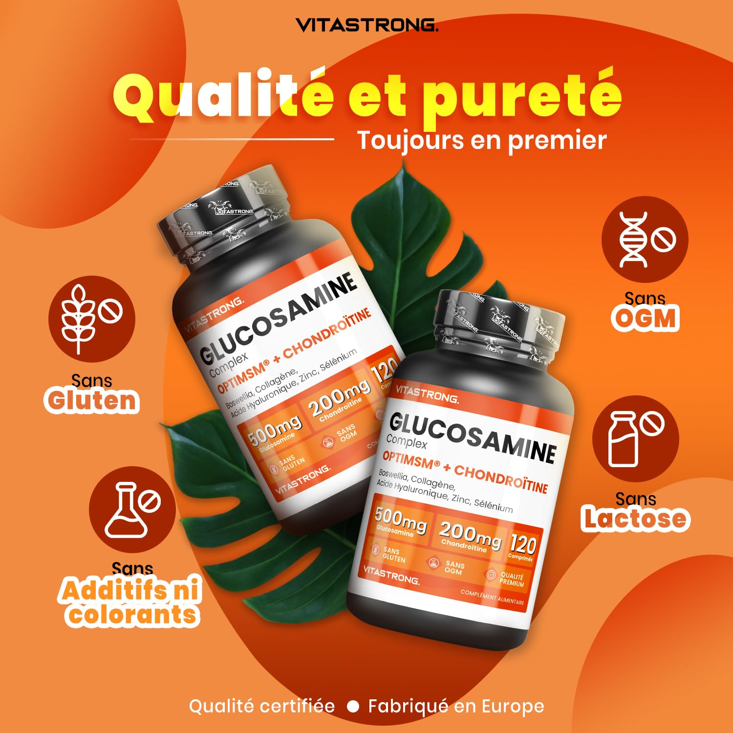 Vitastrong Glucosamine Chondroïtine MSM collagène 90 comprimés
