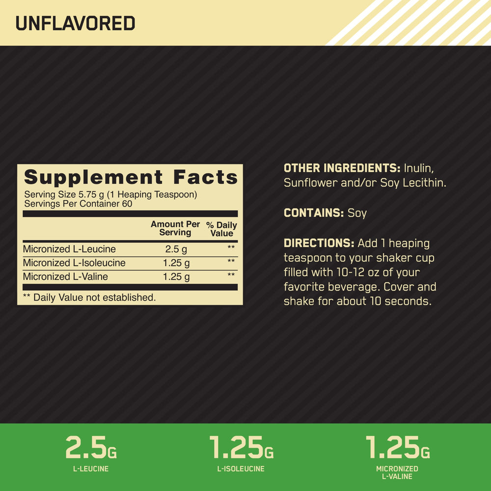 Optimum Nutrition BCAA 5000 Poudre BCAA 5g Ratio 2:1:1 Sans Parfum