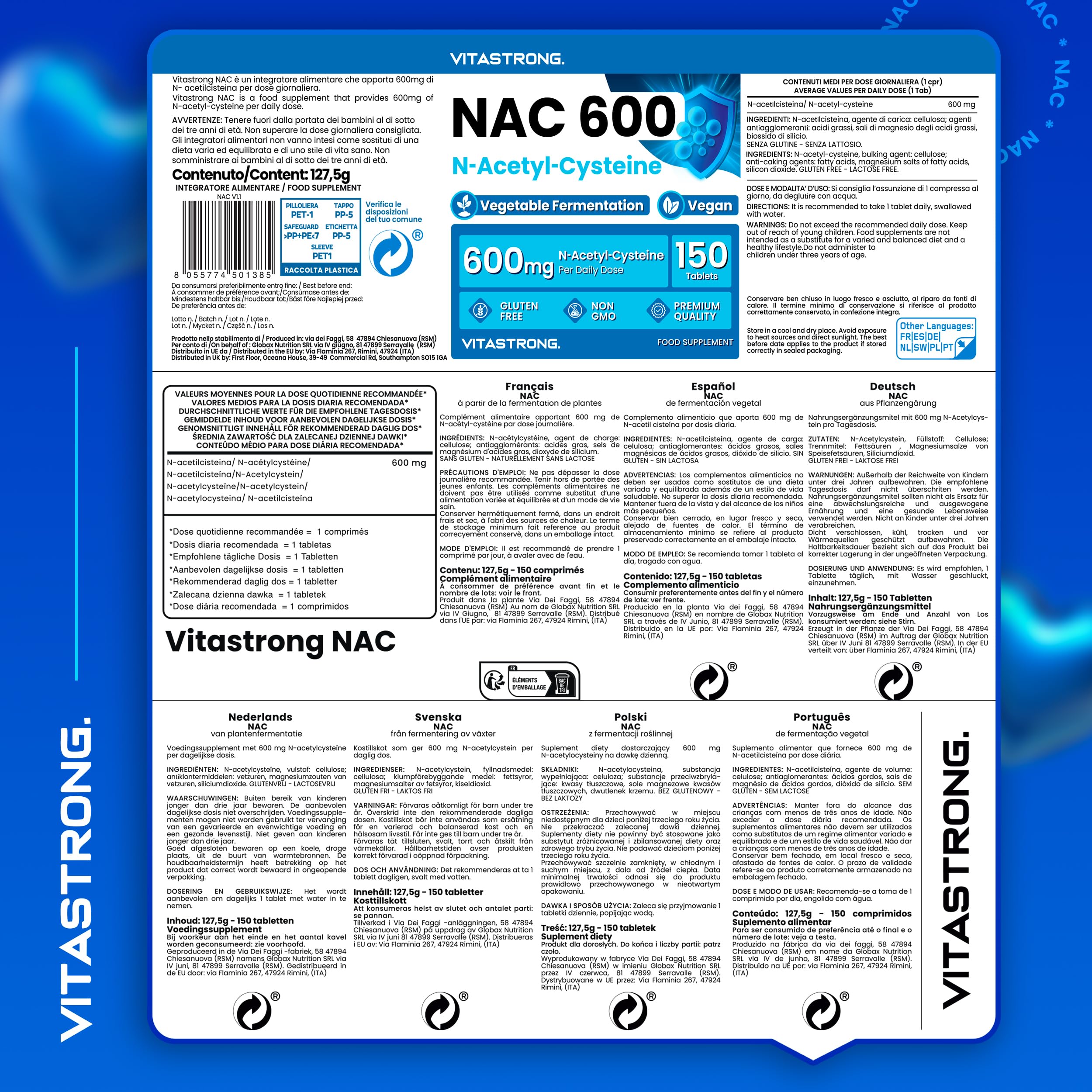 Vitastrong Vitalité NAC 600 mg comprimés 150 cpr vegan
