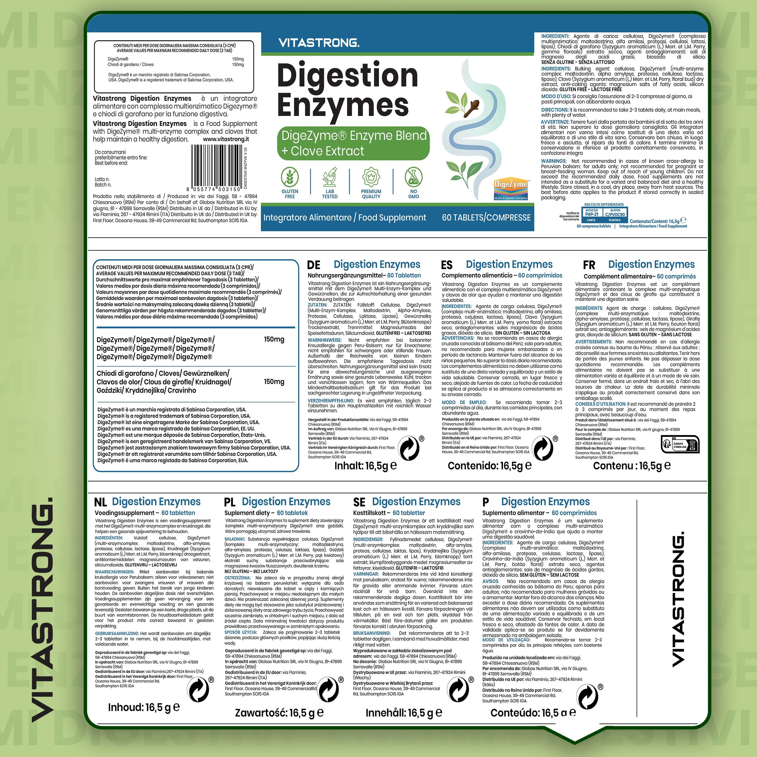 Vitastrong Digestion Enzymes Digestives 60 comprimés DigeZyme
