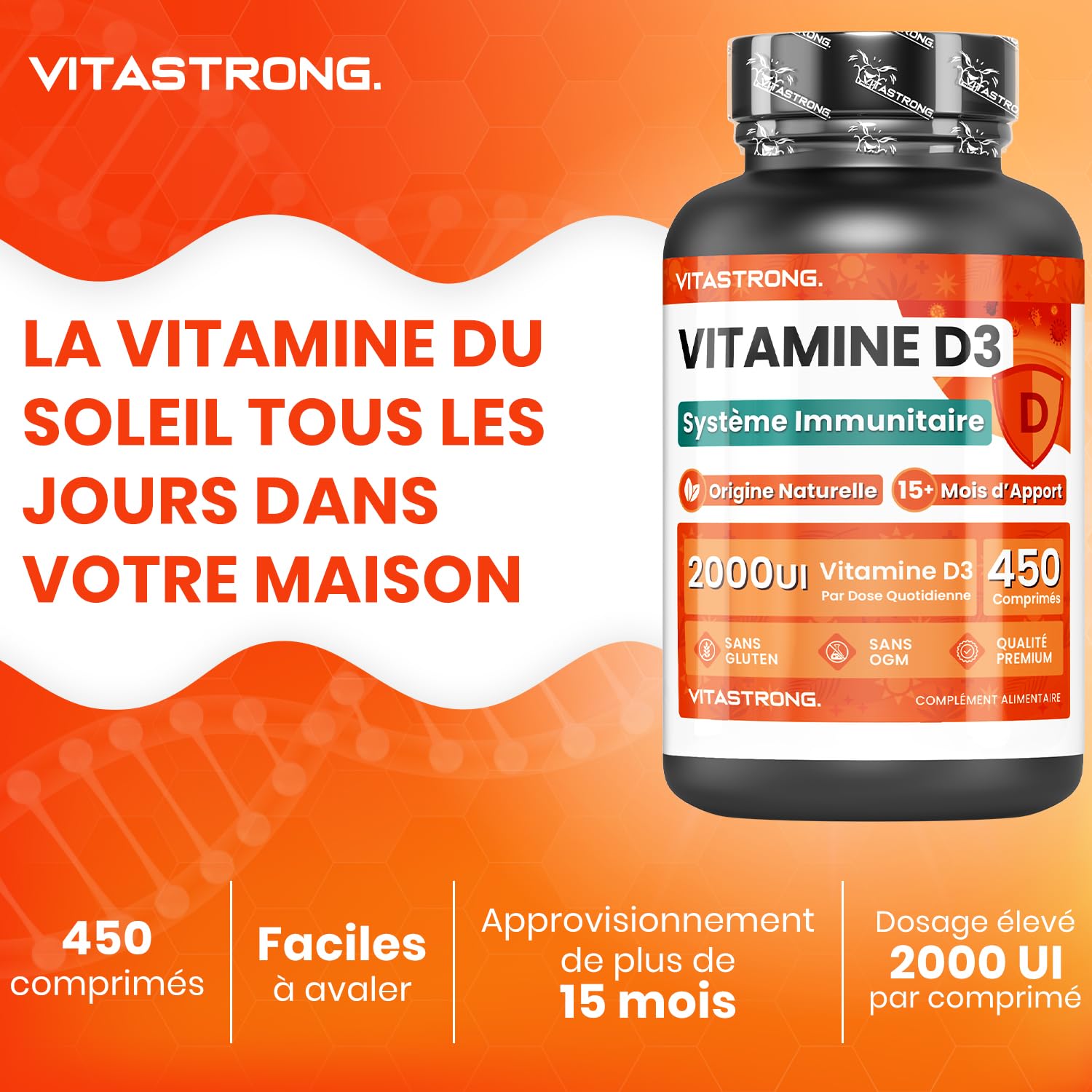 Vitastrong Vitamines D3 2000 UI comprimés 450 cpr 50 mcg
