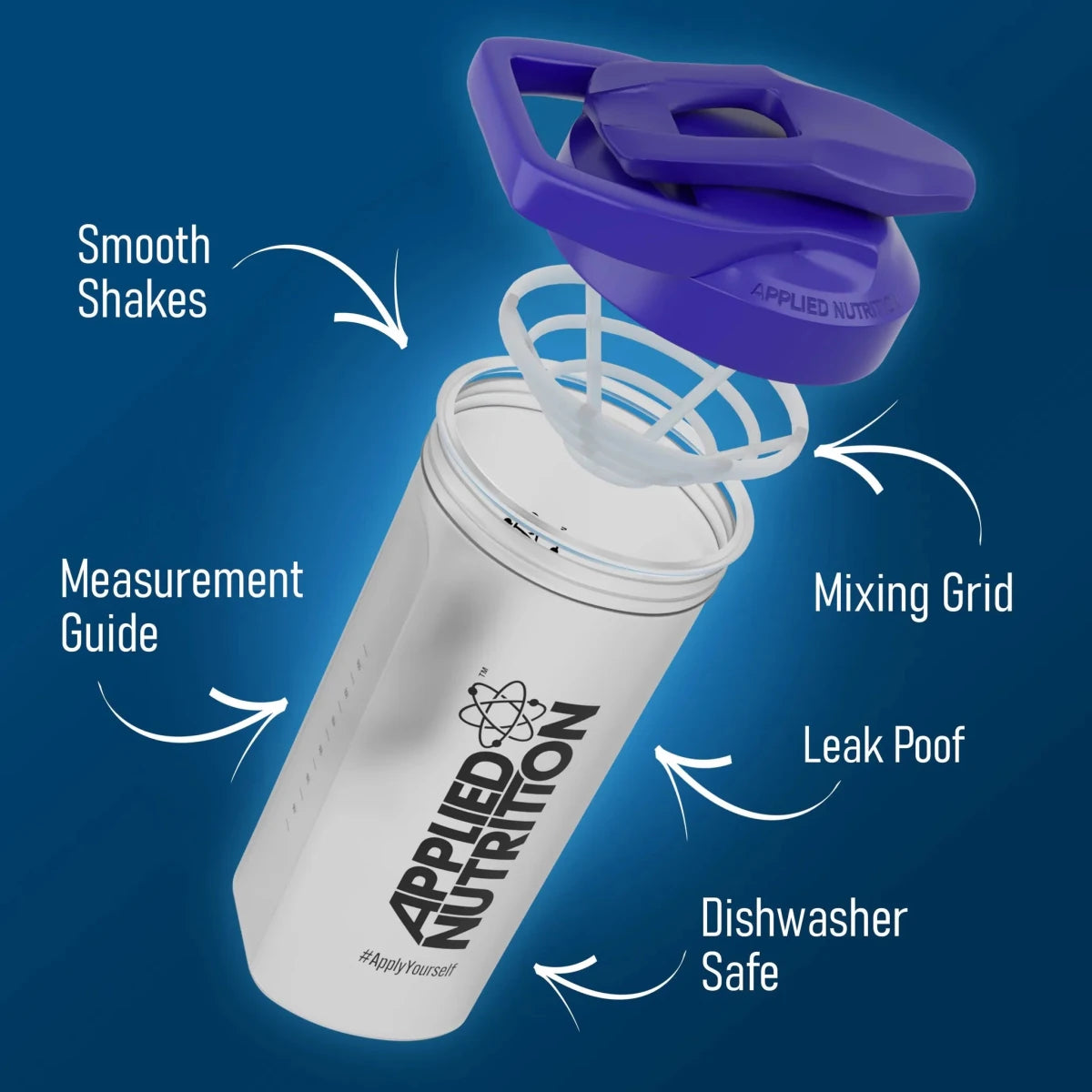 Applied Nutrition Shaker sport 600ml bleu mélangeur grille