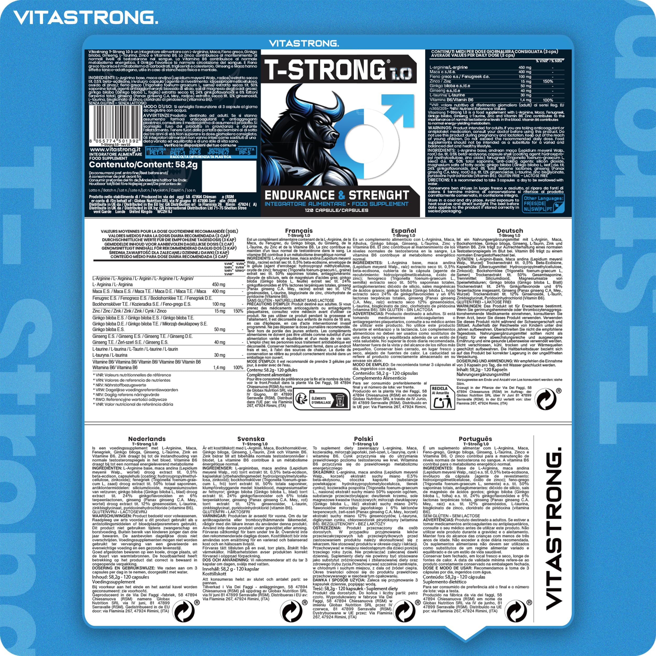 Vitastrong Vitalité T-Strong 120 gélules maca arginine homme