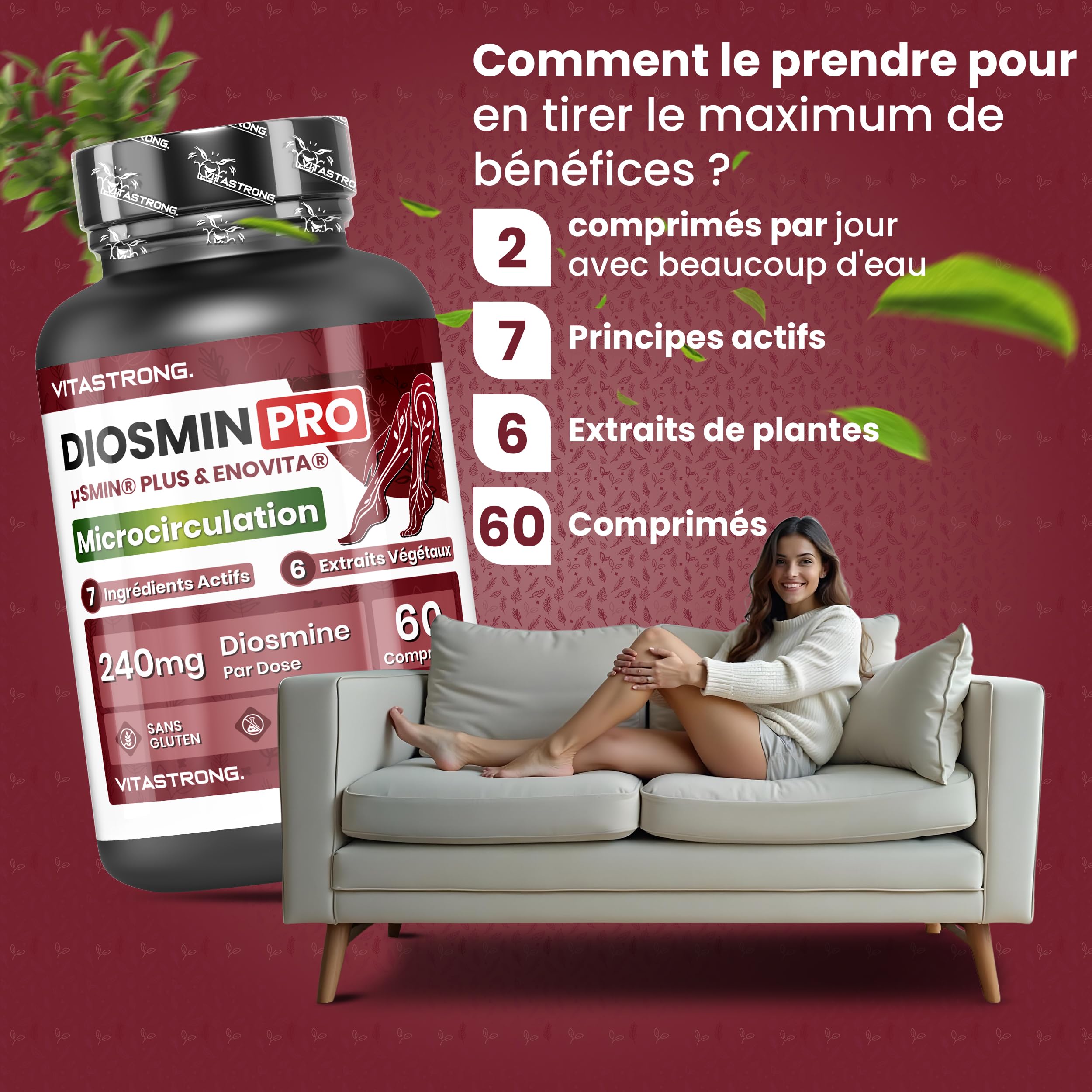 Vitastrong Diosmin PRO Diosmine Micronisée Vegan 60 Comprimés jambes