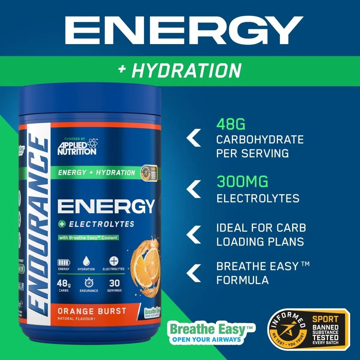 Applied Nutrition Endurance Breathe poudre énergie cassis 500g