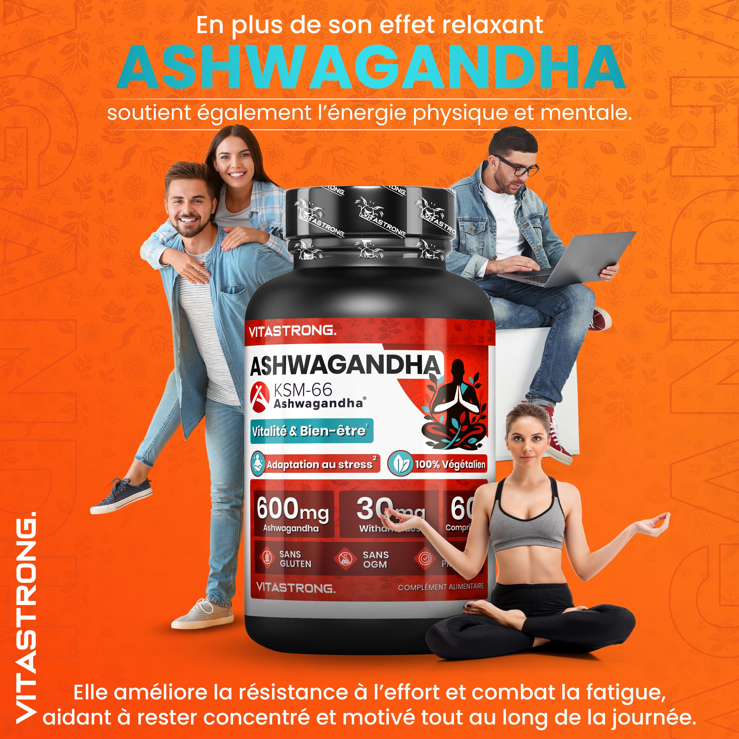 Vitastrong Vitalité Ashwagandha KSM-66 600mg 60 Comprimés Vegan