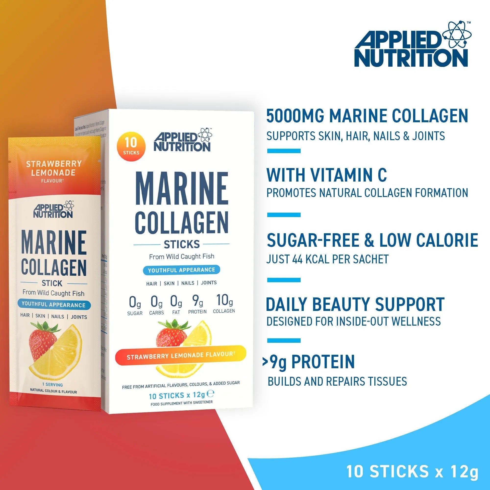 Applied Nutrition Collagen Collagène Marin Fraise Framboise x10
