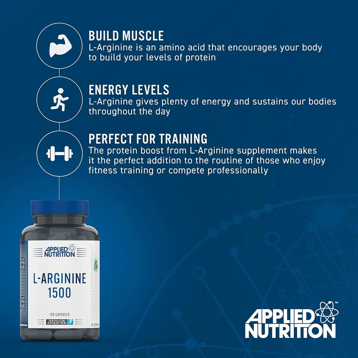 Applied Nutrition L-Arginine 1500 acide aminé 120 gélules vegan