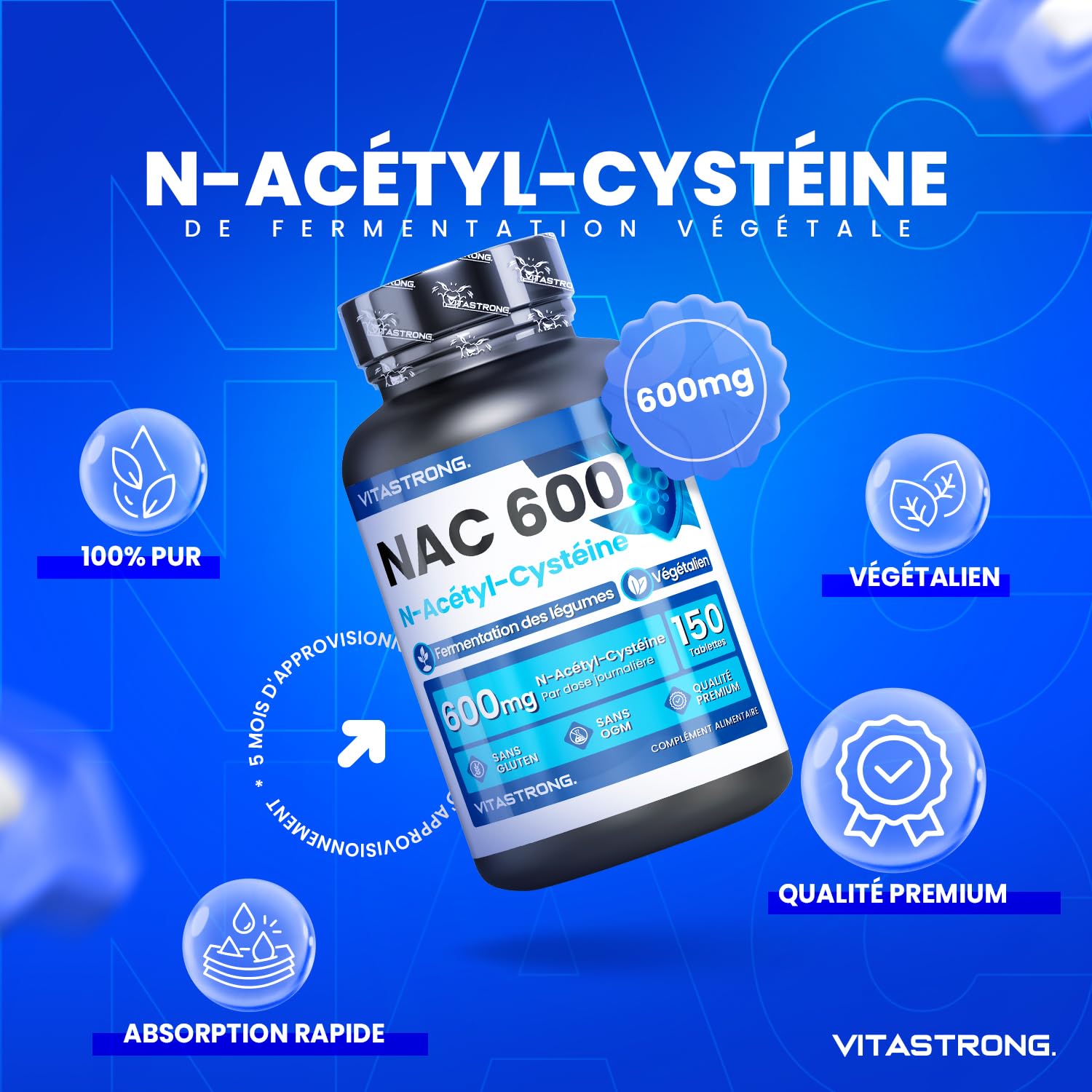Vitastrong Vitalité NAC 600 mg comprimés 150 cpr vegan