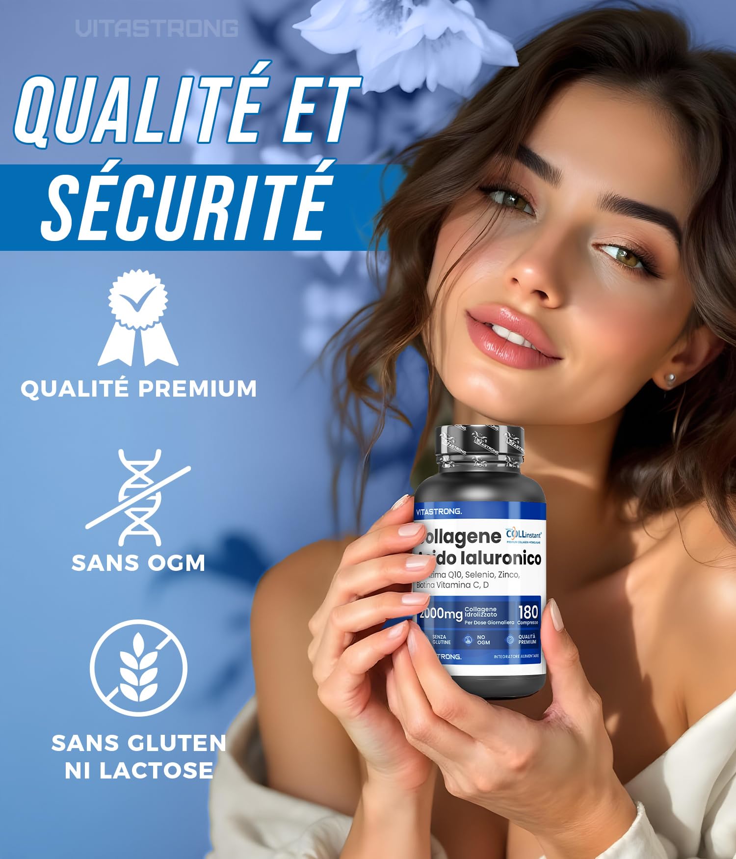 Vitastrong Beauté collagène comprimés 180 acide hyaluronique