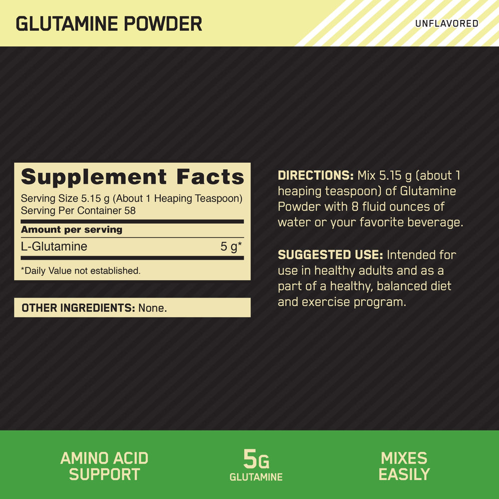 Optimum Nutrition Glutamine poudre acides aminés neutre