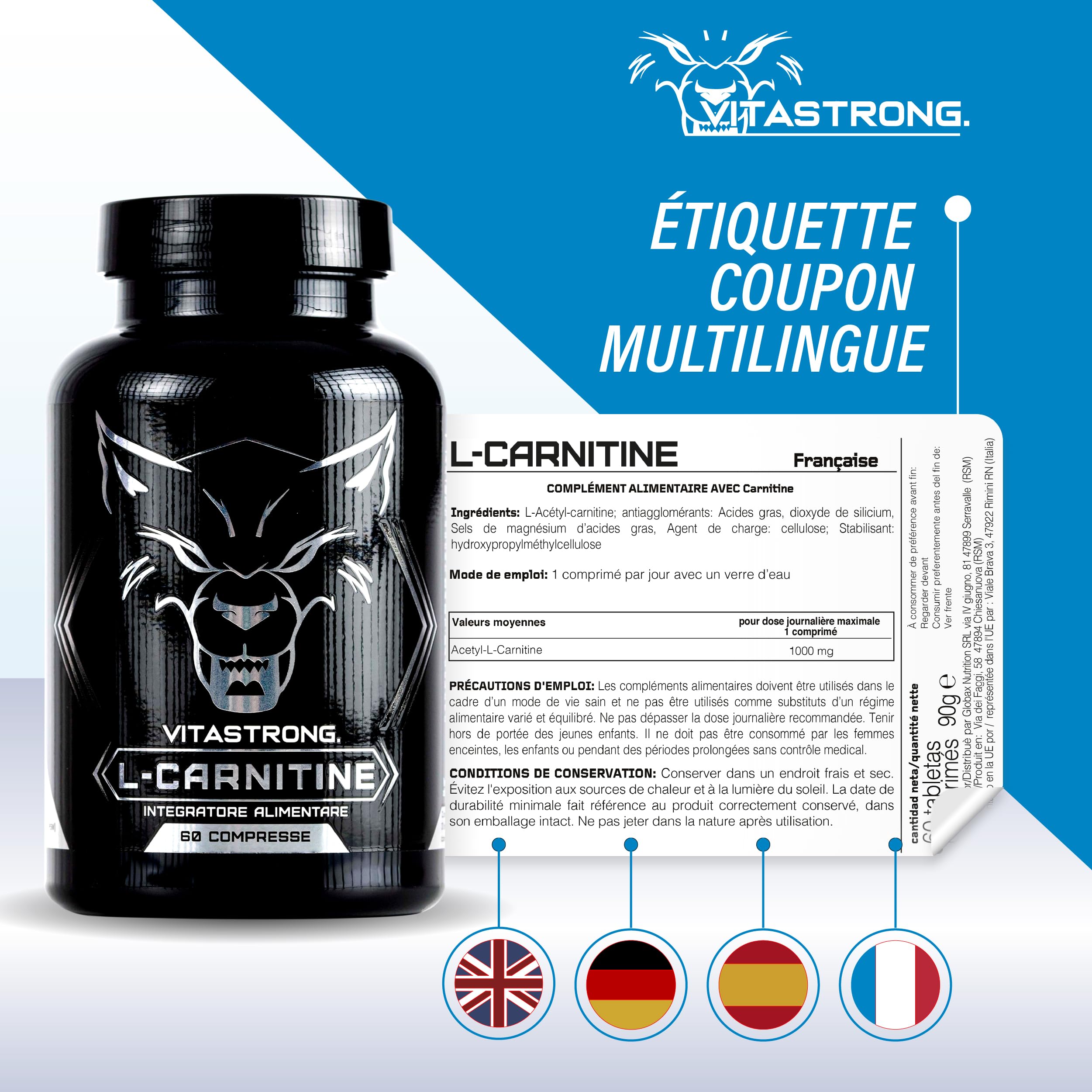 Vitastrong Acetyl L-Carnitine 1000 mg comprimés 60 cpr énergie