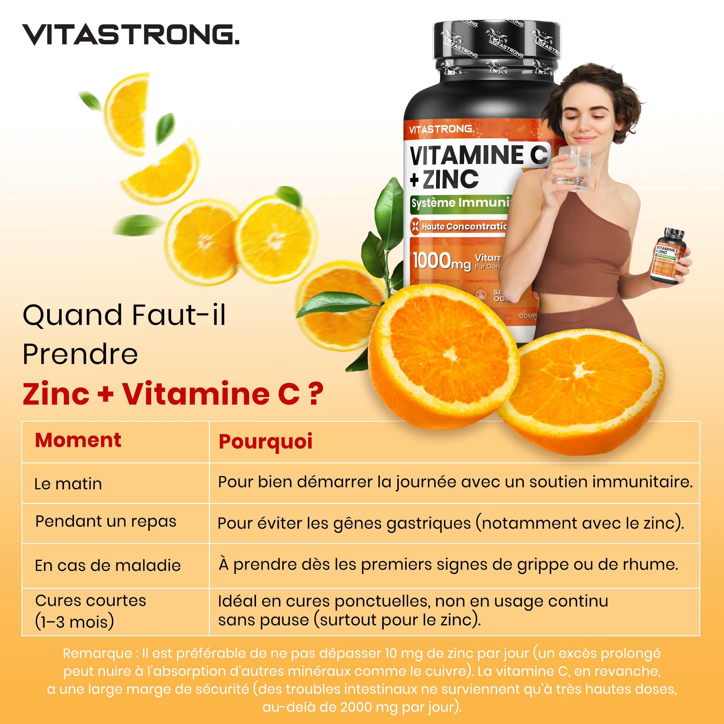 Vitastrong Vitamine C 1000 mg Zinc comprimés vegan immunité