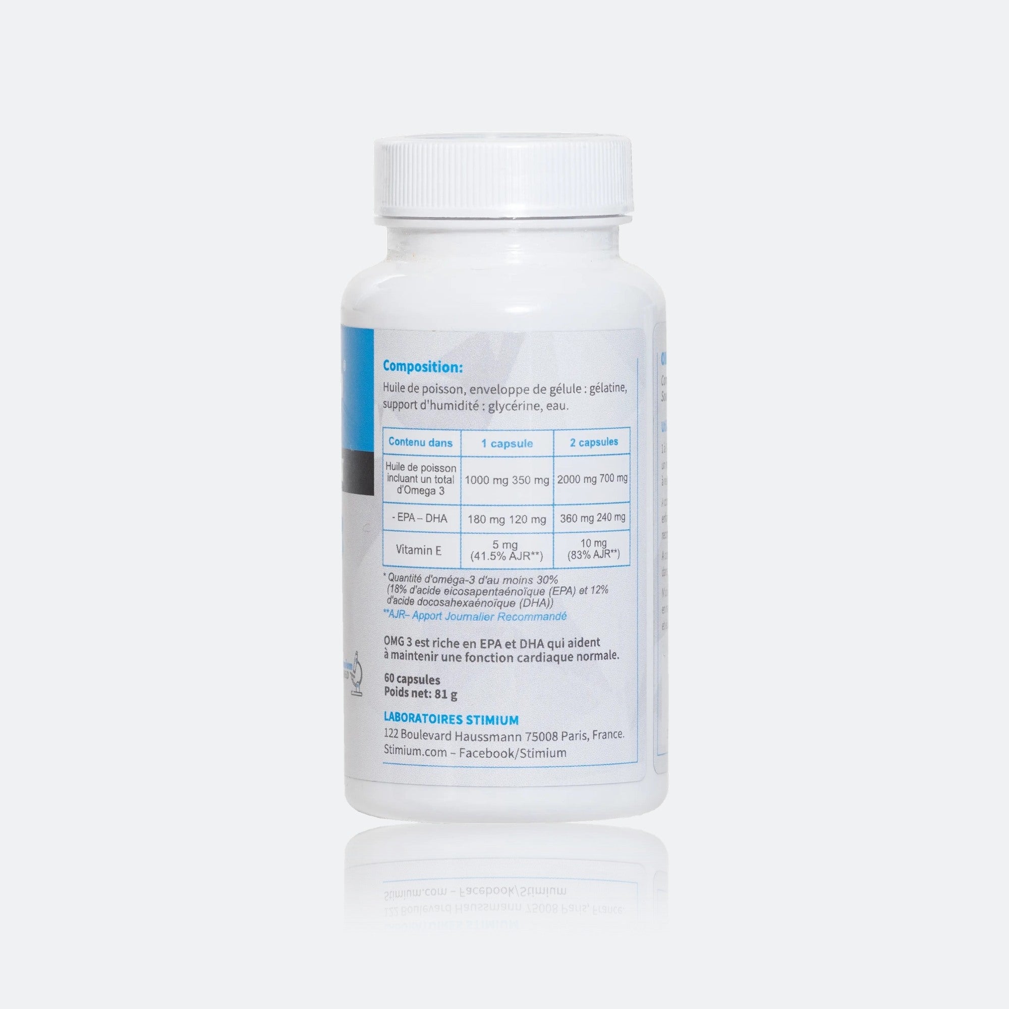 Stimium OMG3 oméga 3 1000mg EPA DHA capsules cœur