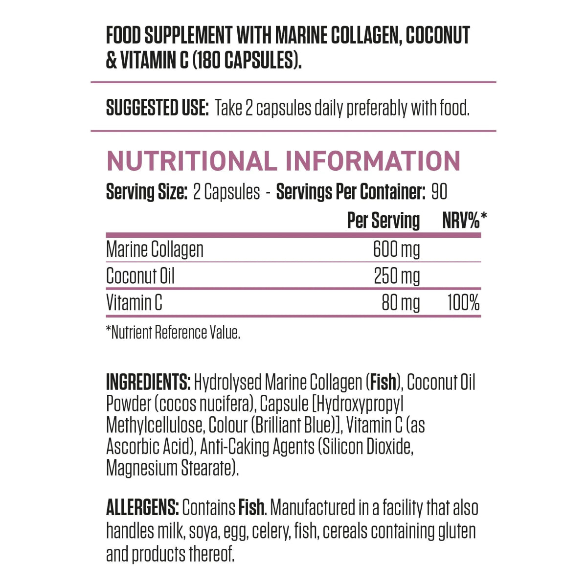 Applied Nutrition Collagen Coconut gélules collagène marin